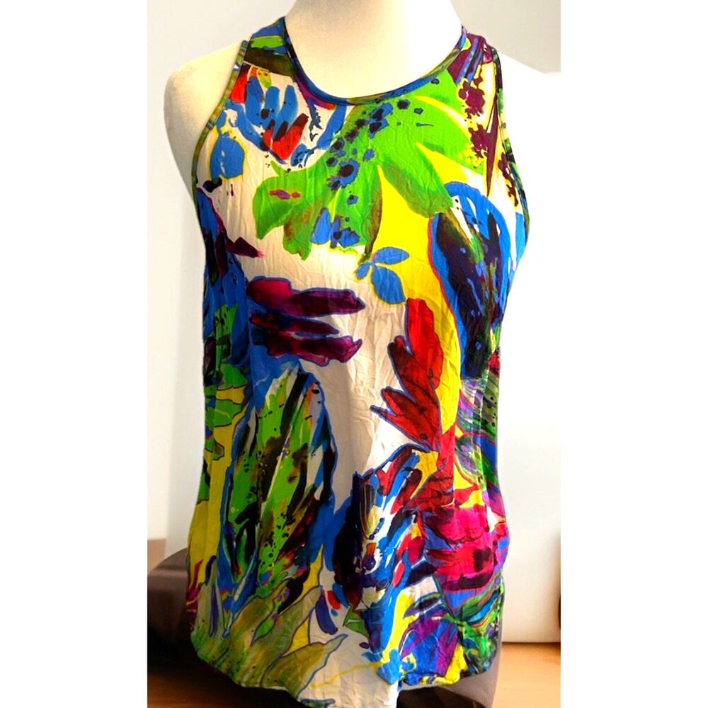 Milly Silk TANK TOP TROPICAL ARTSY BOHO Watercolor Resort WEAR LUXURY USA XS